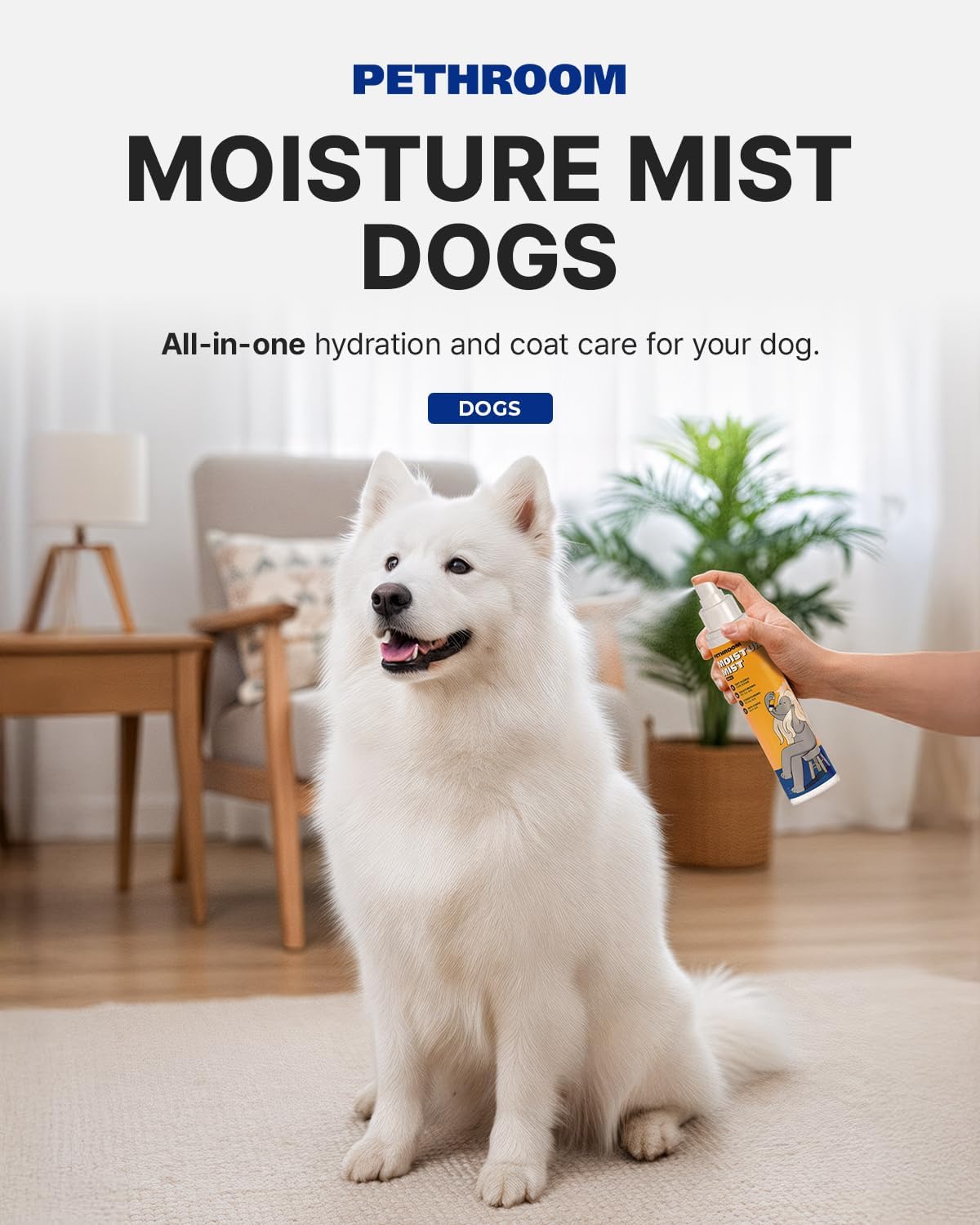 Dog Moisture Mist - Hydrating & Dematting Dander Spray | Floral Scent, EWG Verified, 5.1 Fl Oz