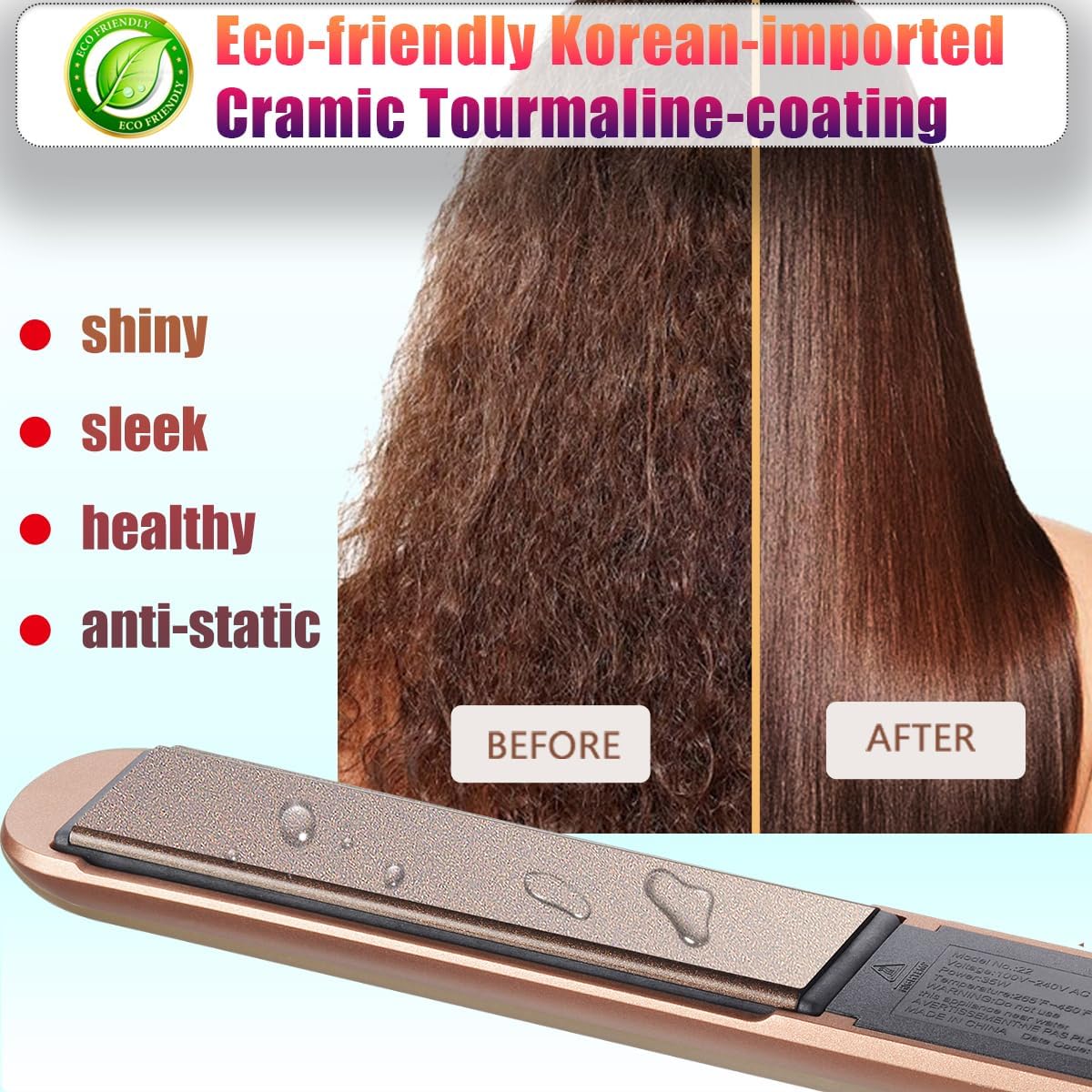 NITION Ceramic Tourmaline Hair Straightener - Fast Heating 1" Flat Iron with 3D Floating Plates | Gold Finish, Travel-Friendly