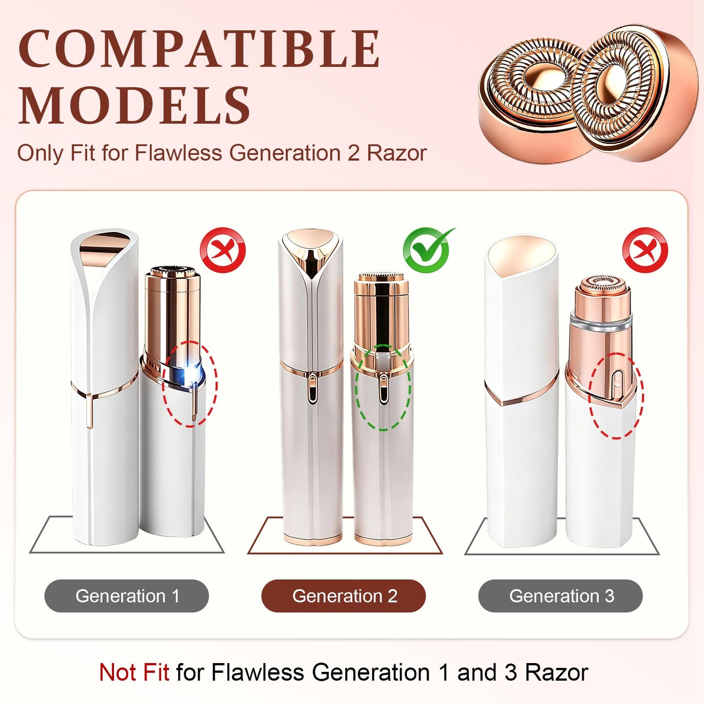 Gen 2 Replacement Heads Compatible with Flawless Facial Hair Remover for Women,Replacement Blades for Finishing Touch Flawless Hair Removal,Rose Gold (Rose Gold/6PCS)