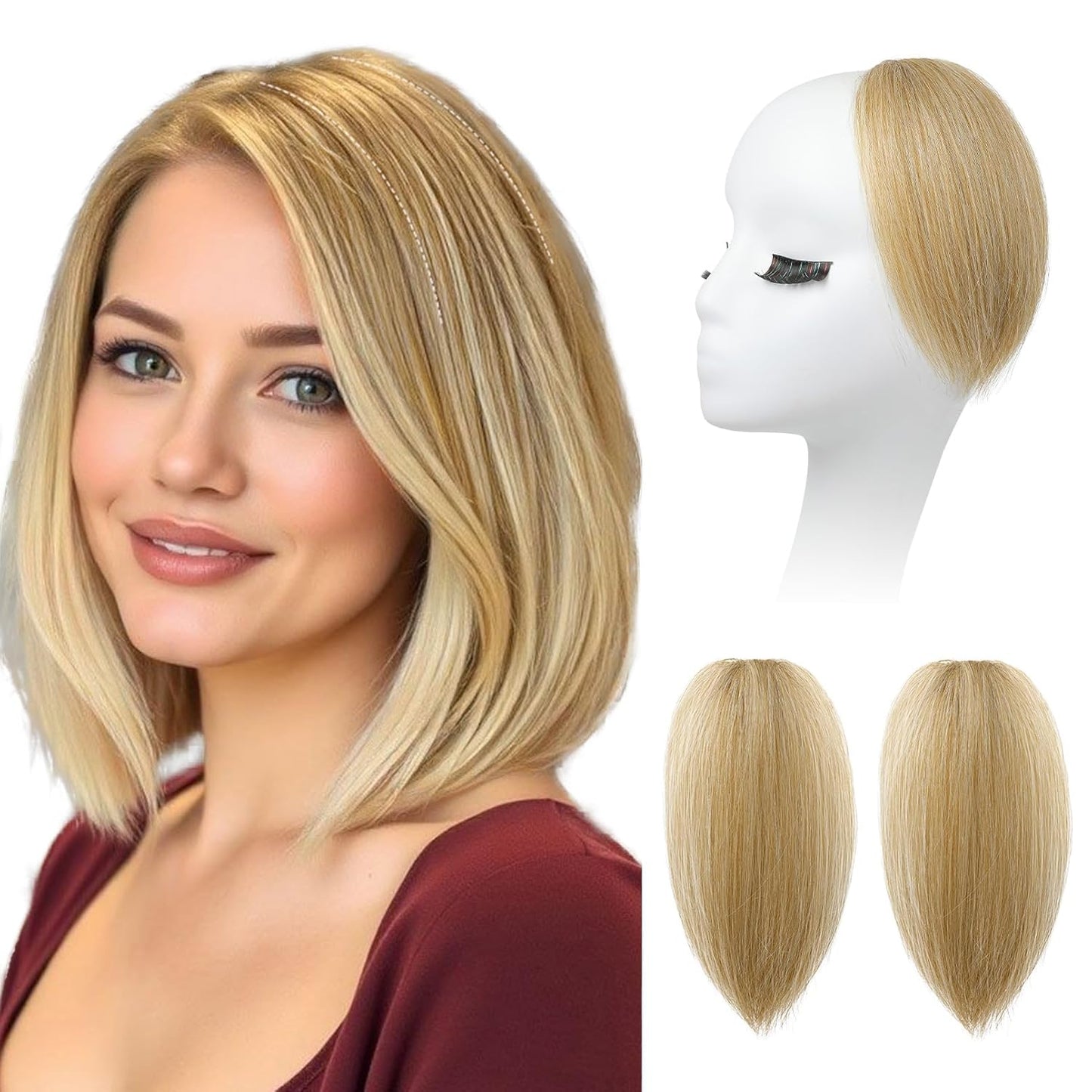 REECHO Clip In Hair Volumizer - Short Thick Hairpieces for Extra Volume | Light Brown with Blonde Highlights, 8 Inch (Pack of 2)