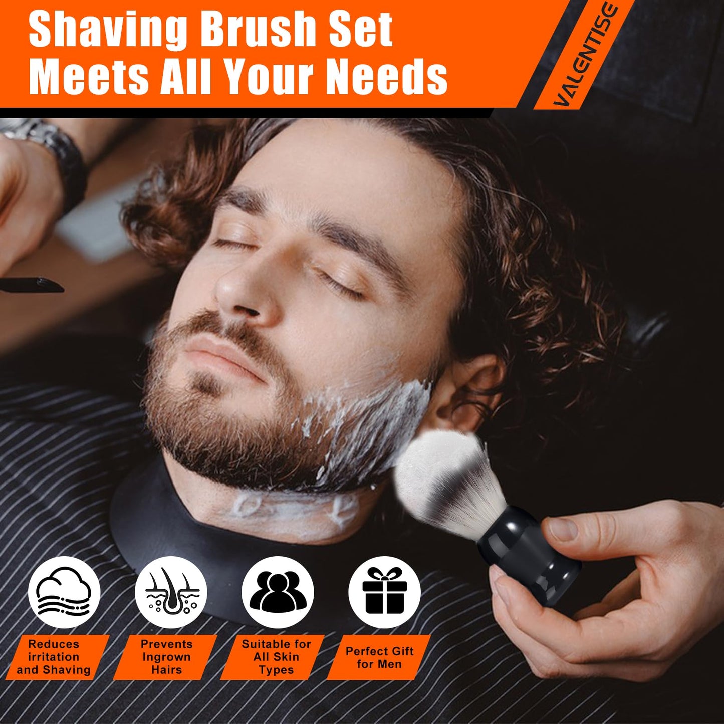 VALENTISE Shaving Brush, 3 In 1 Shaving Brush Set Includes Stainless Steel Shaving Stand and Bowl, Synthetic Badger Hair Shave Brush for Men's Shave Gift