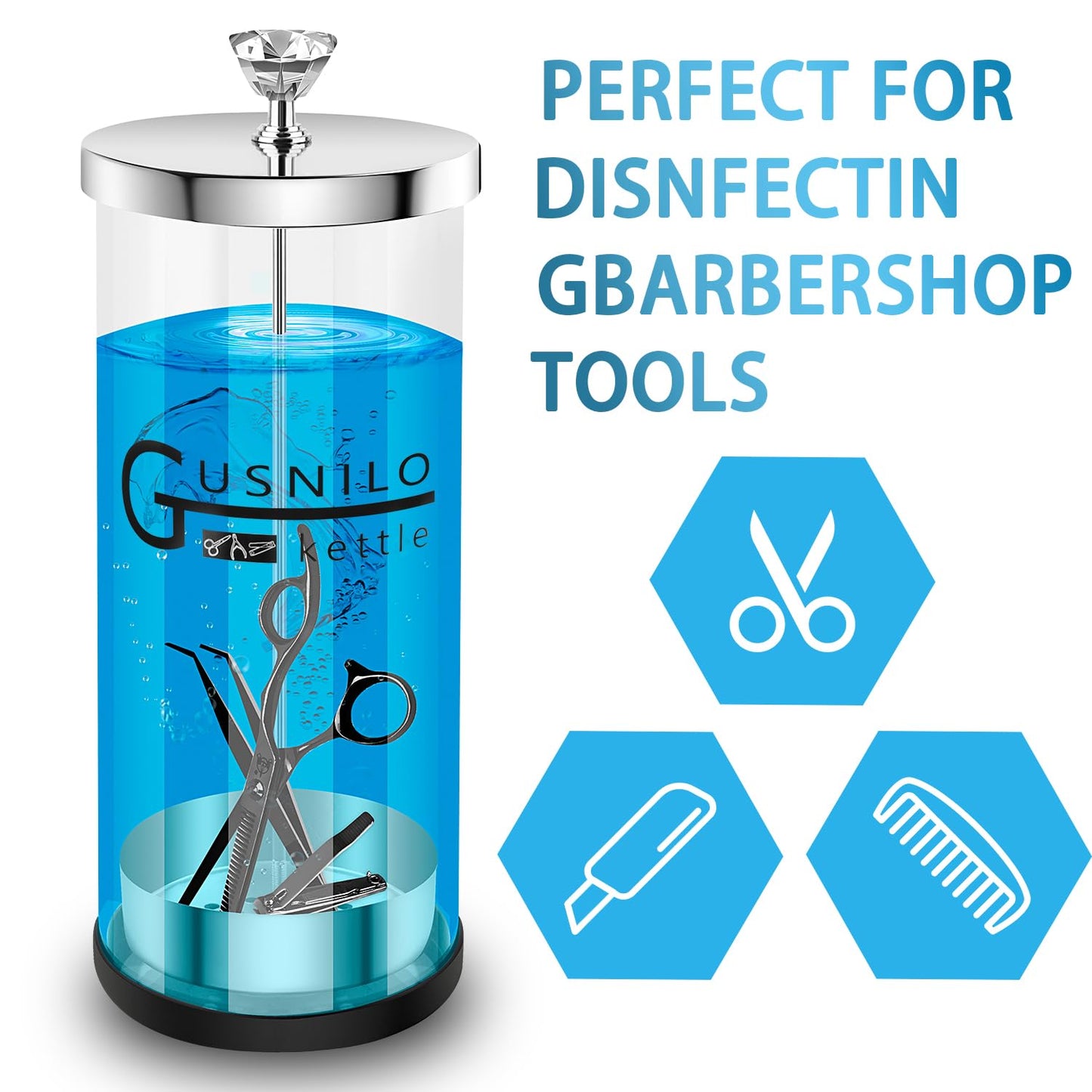 Gusnilo 42 Oz Jar with Stainless Steel Tray and Durable Glass,Salon Jar Suitable for Nail Tools & Spa Implements,Hairdressing Tools