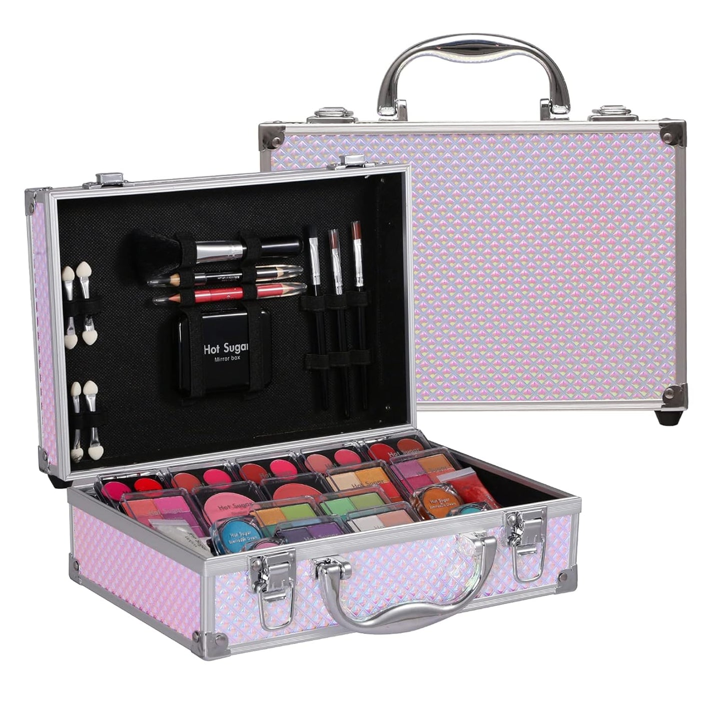 Makeup Kit for Teen Girls - Complete Starter Cosmetics Set with Eyeshadow, Lip Balm, Blush, Gloss & Mirror | Gold Check