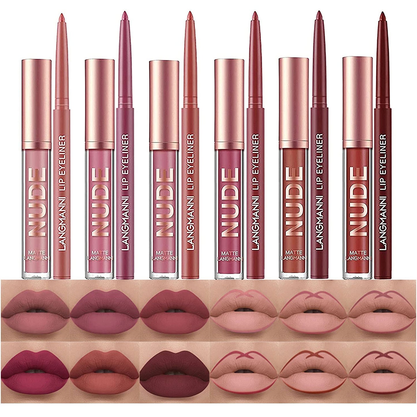 Matte Liquid Lipstick Set - 12Pcs Velvety Nude Lip Stain & Liner | Waterproof Long Wear Makeup Gift Set