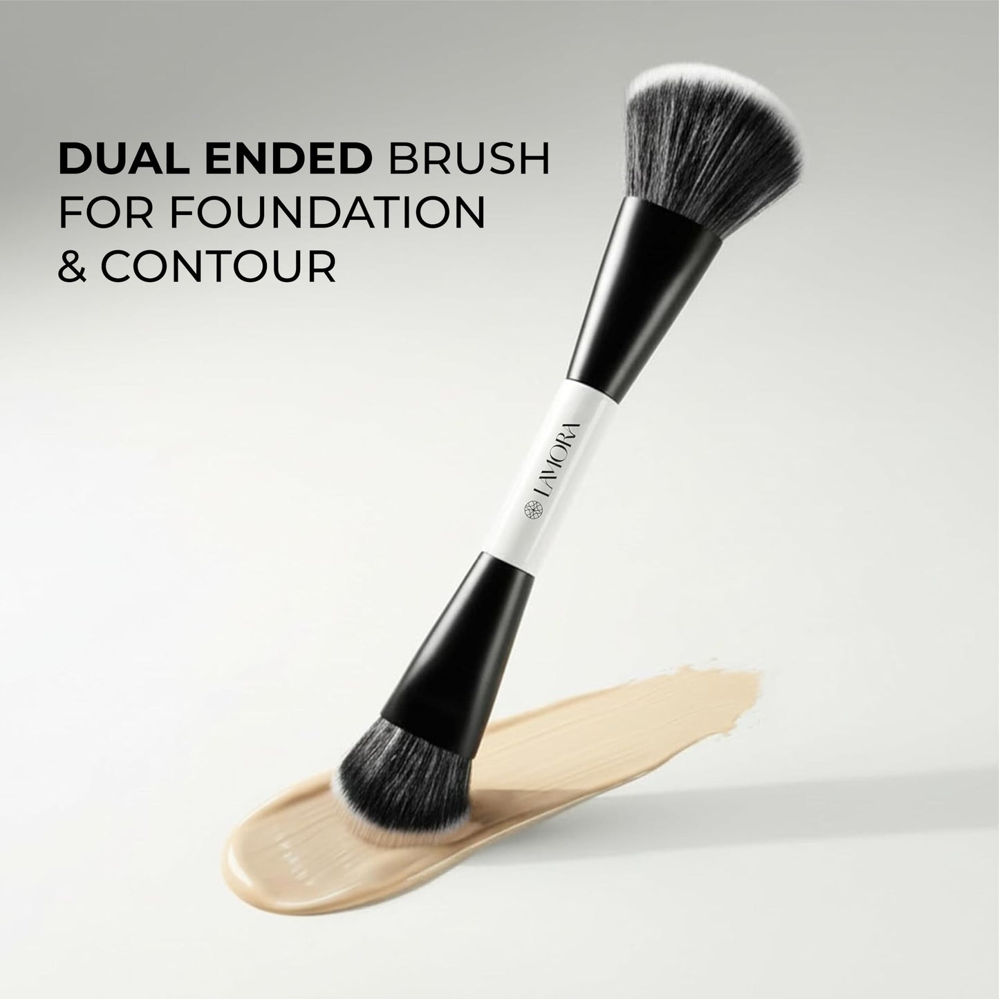 Lamora Liquid Bronzer + Contour Foundation Dual-Ended Makeup Brush - Full Face Duo Makeup Kabuki Brush for Cream or Liquid Blush Concealer Highlighter - Vegan, Cruelty-Free & Synthetic Bristles