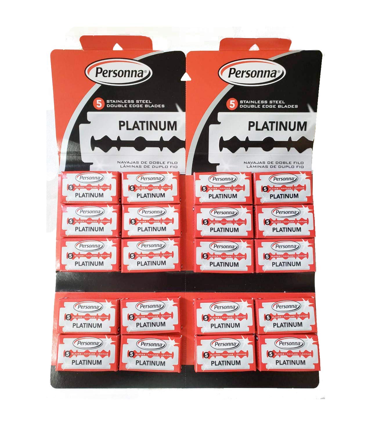 Personna Platinum Red Chrome Double Edge Stainless Steel 100 Blades 20BX