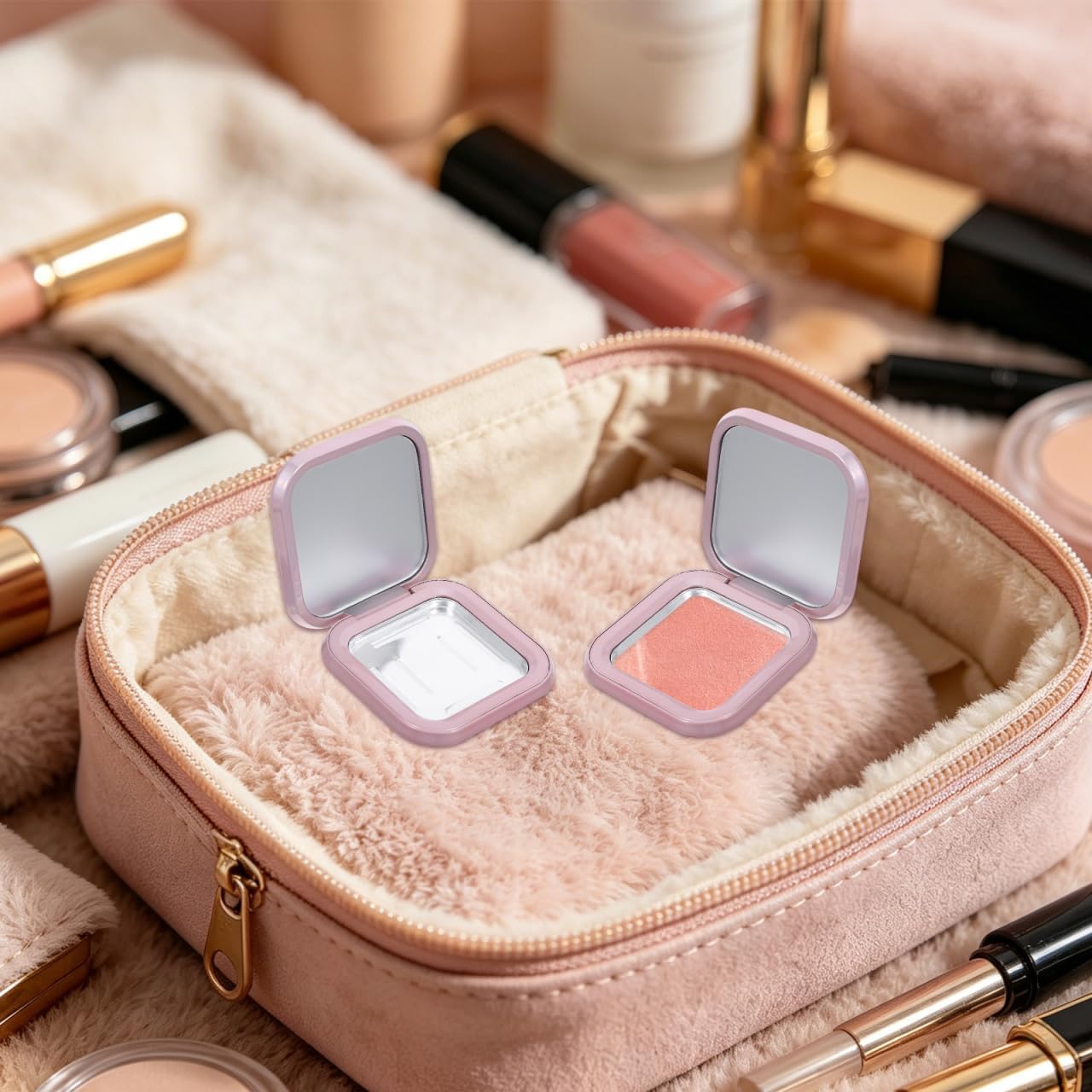 Magnetic Eyeshadow Palette - 2pcs Refillable Makeup Containers with Mirror | Rose Gold DIY Blush & Eye Shadow