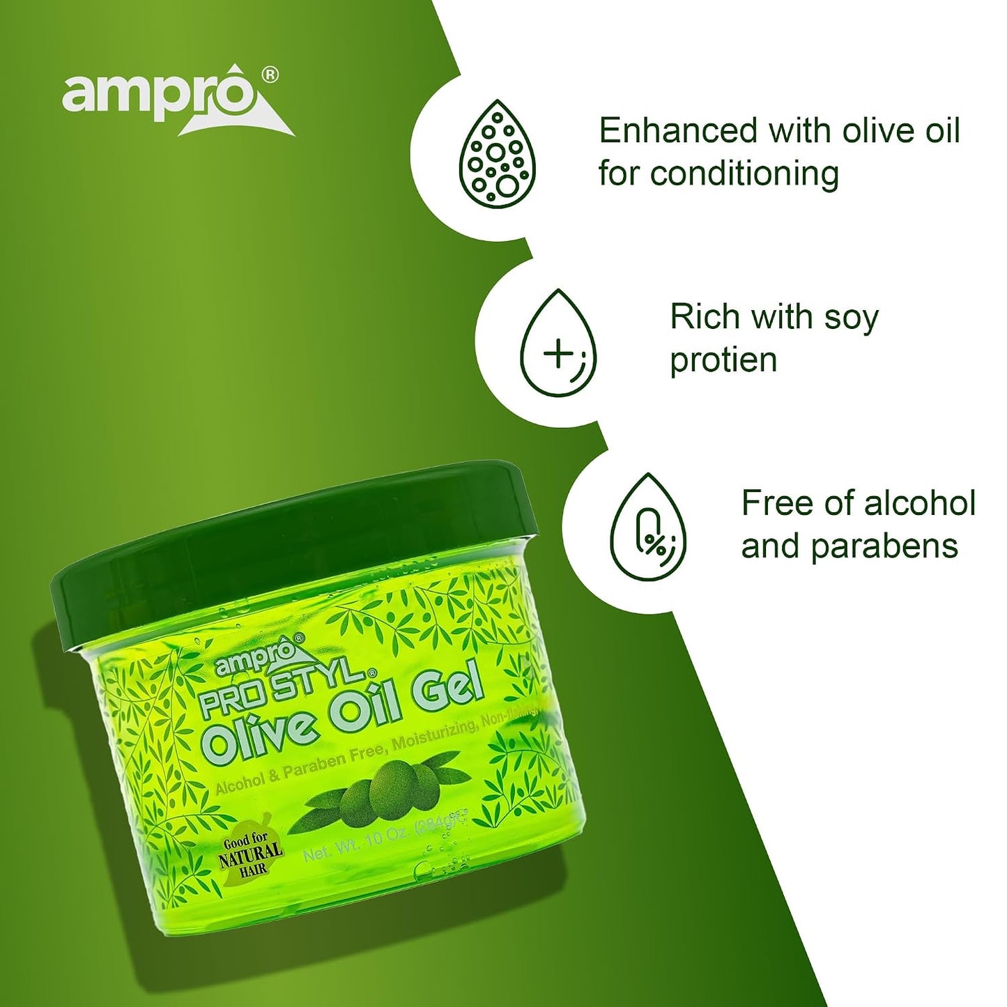 Protein Styling Gel - Moisturizing, Shine-Enhancing Formula - Olive - 10 oz | Alcohol & Paraben Free