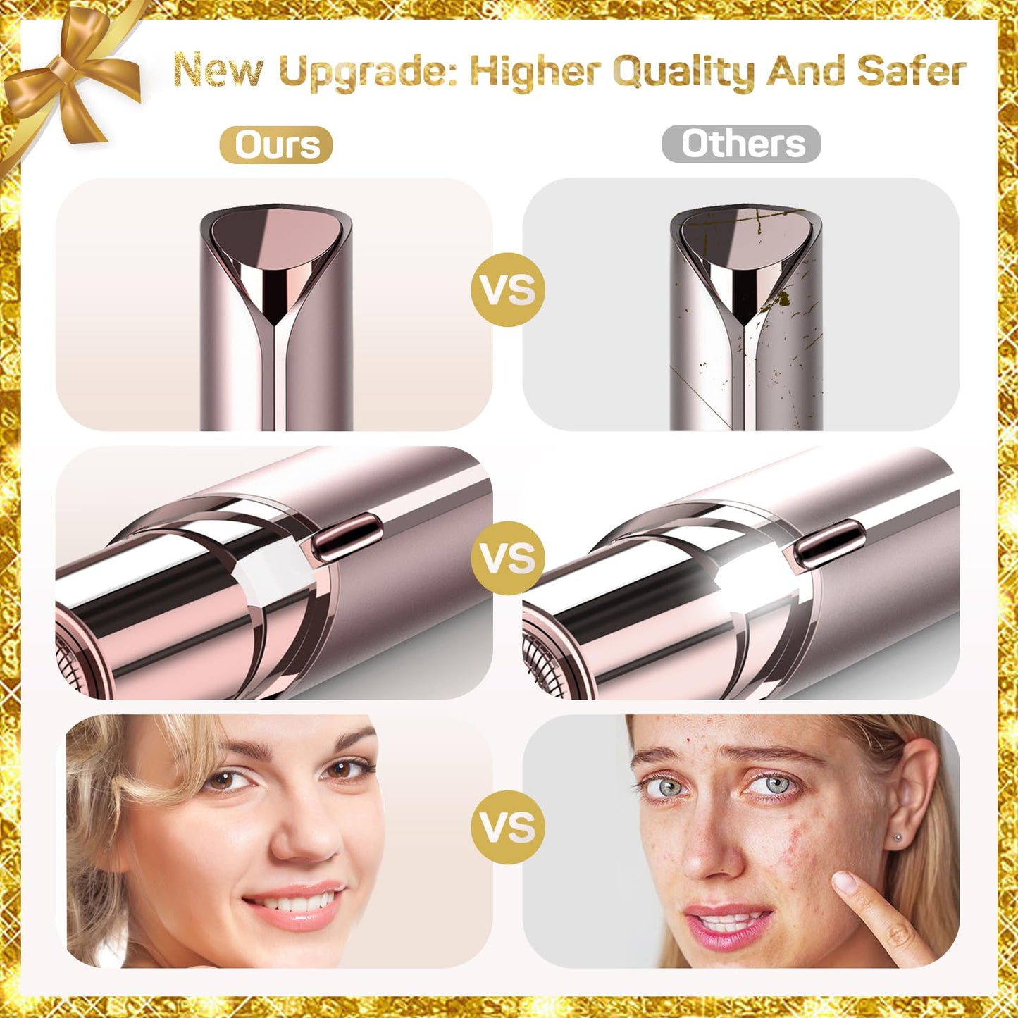 Facial Hair Remover for Women, Painless Hair Removal Device(with 2 x Replacement Heads) -Best Touch Face Shaver for Mother/Wife/Girlfriend, Electric Razors for Upper Lip, Chin