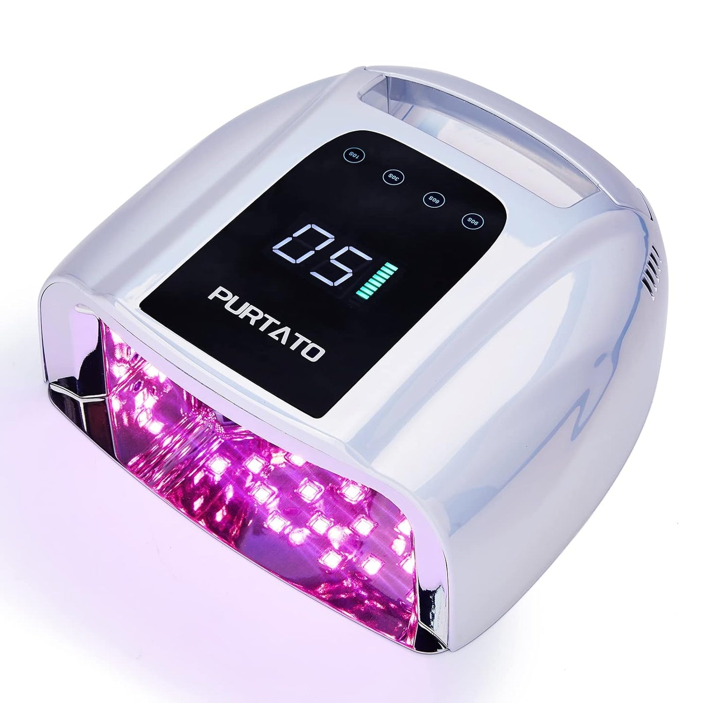 Professional Rechargeable 96W UV LED Nail Lamp - Cordless Design, Removable Stainless Steel Bottom | Plating Silver, 4 Timer Settings