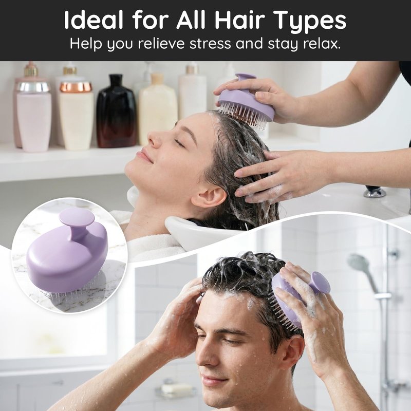 Segbeauty Scalp Massager for Shower, Head Scrubber for Washing Hair Brush for Women, Shampoo Brush Scalp Massager for Exfoliating, Detangling, Relaxing, Dual-layer Bristles with Handles, Purple