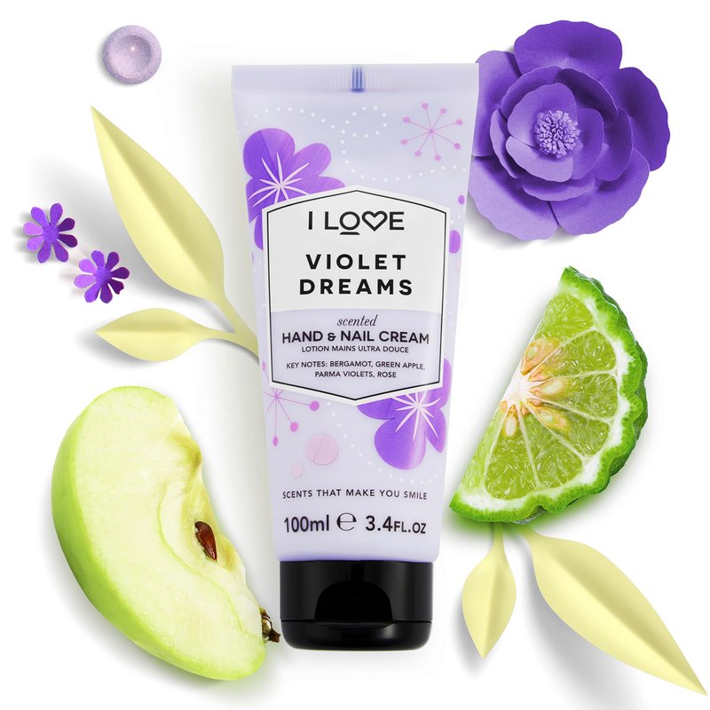 I LOVE Violet Dreams Scented Hand and Nail Cream - Hand Cream for Dry Hands - Vitamin E, Coconut Oil, and Shea Butter - Silicone Free - 3.4 oz