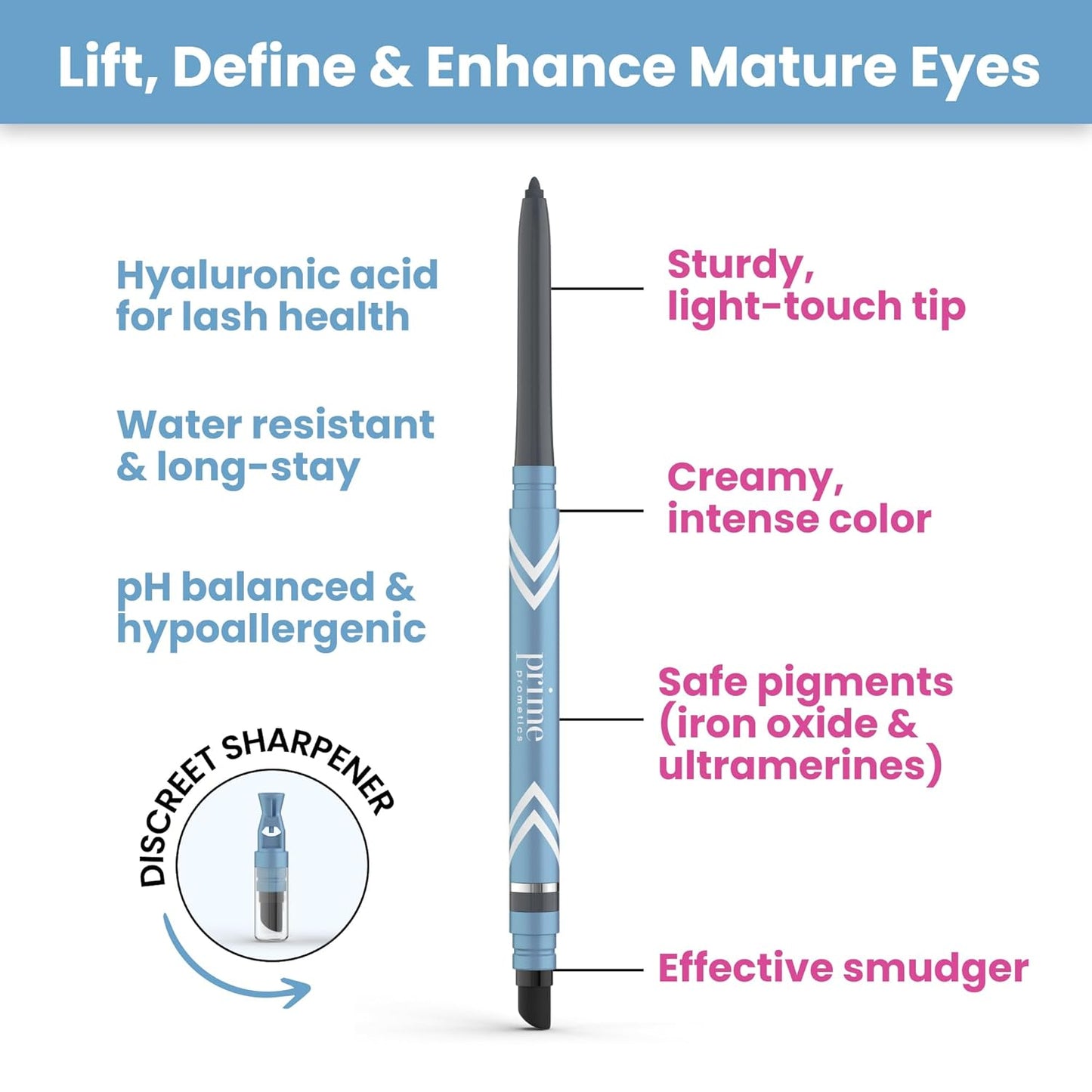 PrimeEyes Glide Eyeliner for Mature Women - Water-Resistant, Long-Lasting Gel Cream | Sapphire Blue