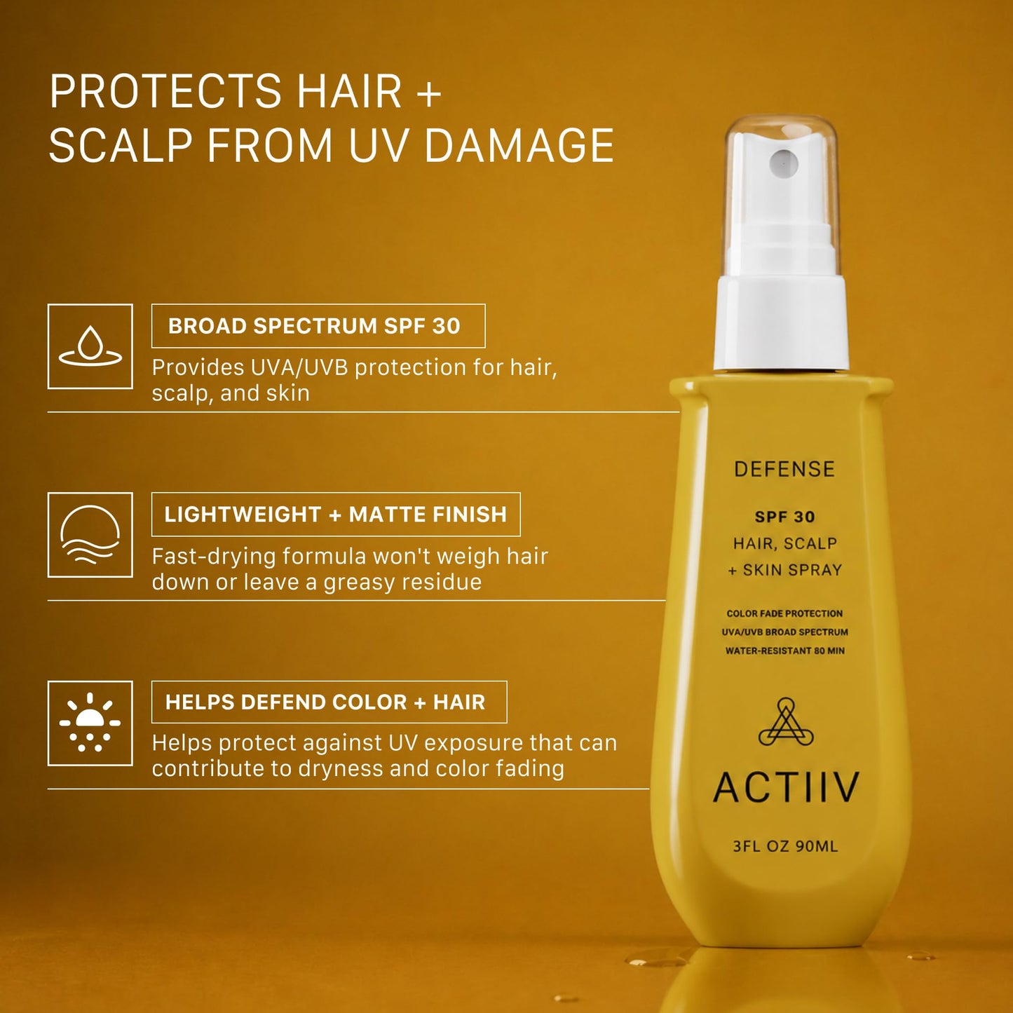 ACTIIV SPF 30 Hair + Scalp Defense Spray | Protects Hair & Scalp, 3 Fl Oz