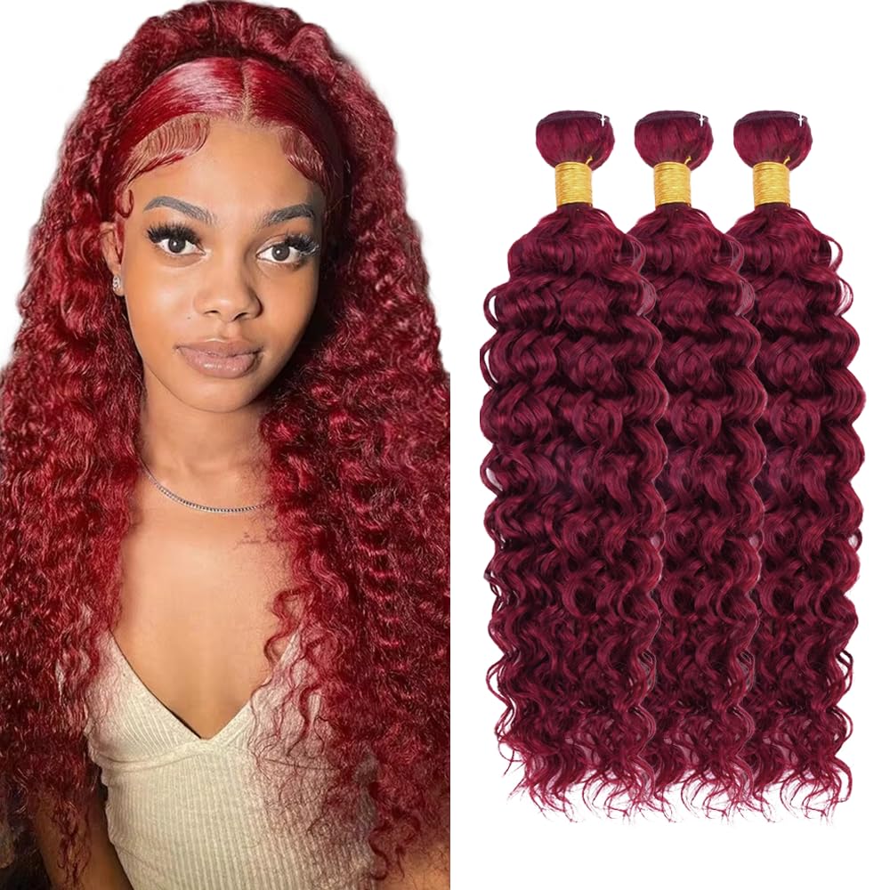 Red Bundles Human Hair Burgundy Water Wave Bundles 20 22 24 inch 99j Human Hair Weave Bundle Red Water Wave Bundle