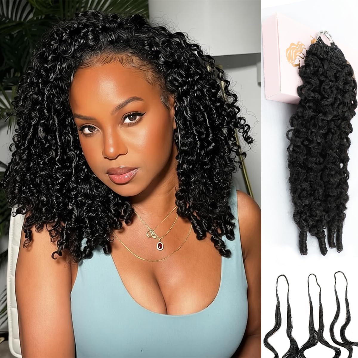 Human Crochet Hair for Black Women - 20 Inch Burmese Curly Pre-Looped | Natural Black, Reusable Bundles