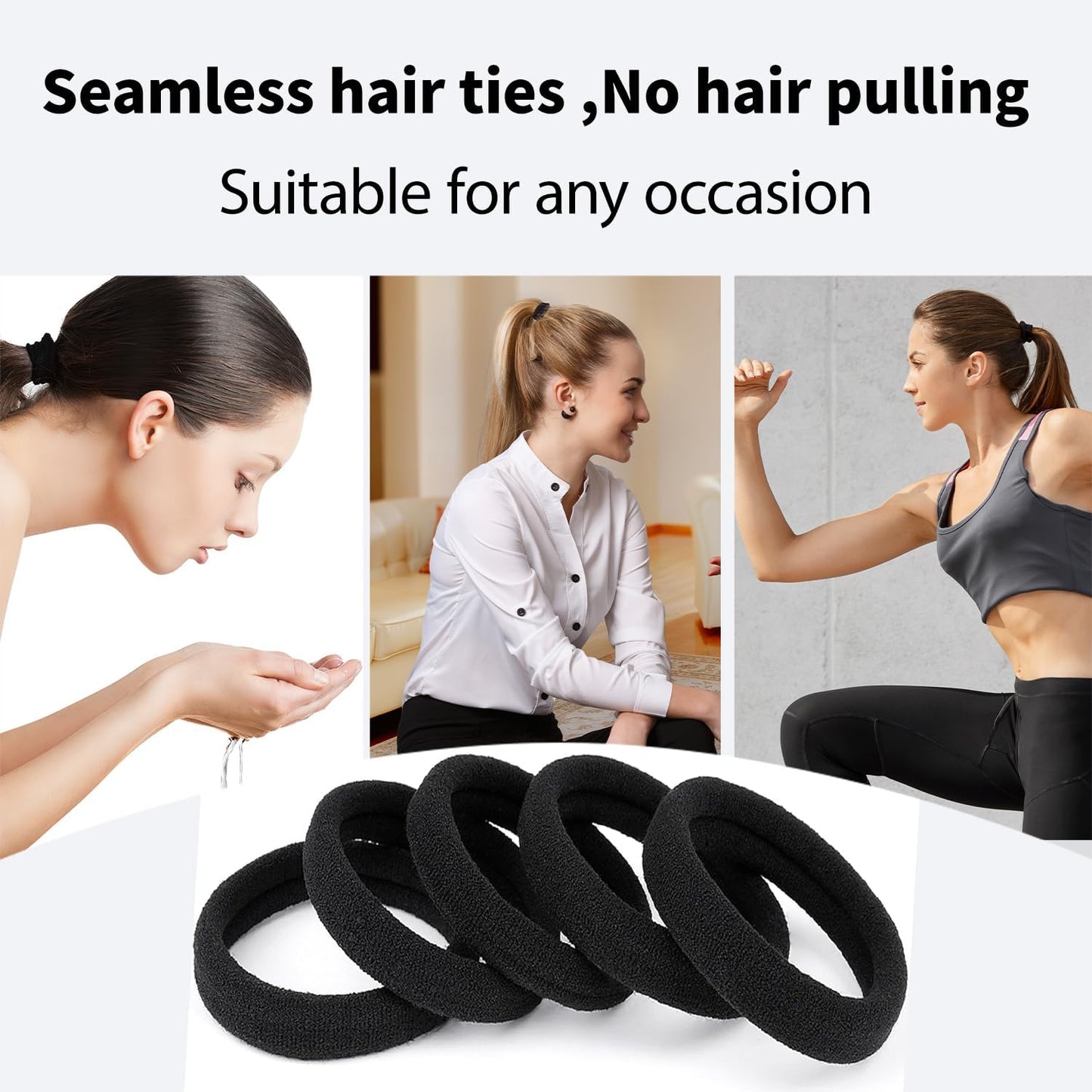 Black Nylon Hair Ties - 100 PCS Elastic No-Damage Bands | Seamless Ponytail Holders for All Hair Types
