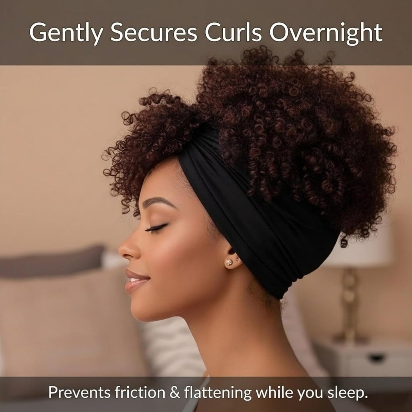 Hair Wrap for Curly & Coily Hair - Extra Wide Stretch Sleep Scarf, Anti-Frizz Headband | Soft Breathable Tube, Matte Black 19.69” x 9.06”