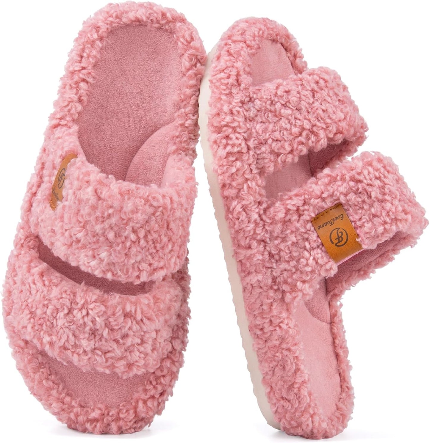 Fuzzy Open-Toe Slippers for Women - Soft Comfy Memory Foam Indoor House Shoes