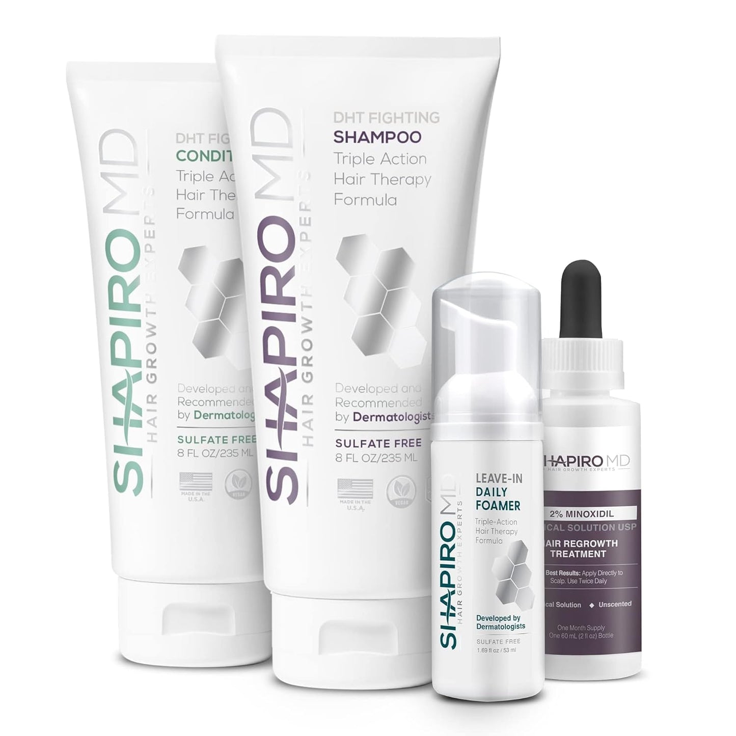 Shapiro MD Women's Hair Regrowth Kit - Shampoo, Conditioner & 2% Minoxidil | Anti-Hair Loss Solution, 1 Month Supply