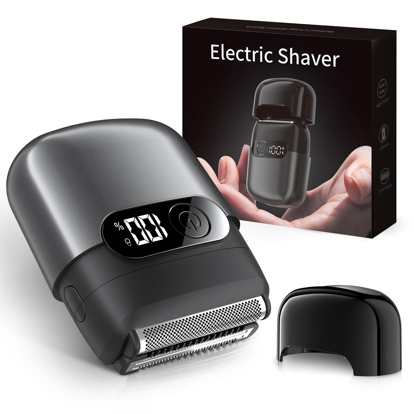 Electric Razor for Men, Foil Shaver and Beard Trimmer for Dry and Wet,Battery LED Display USB-C Fast Charge, IPX7 Waterproof Portable Travel Shaver