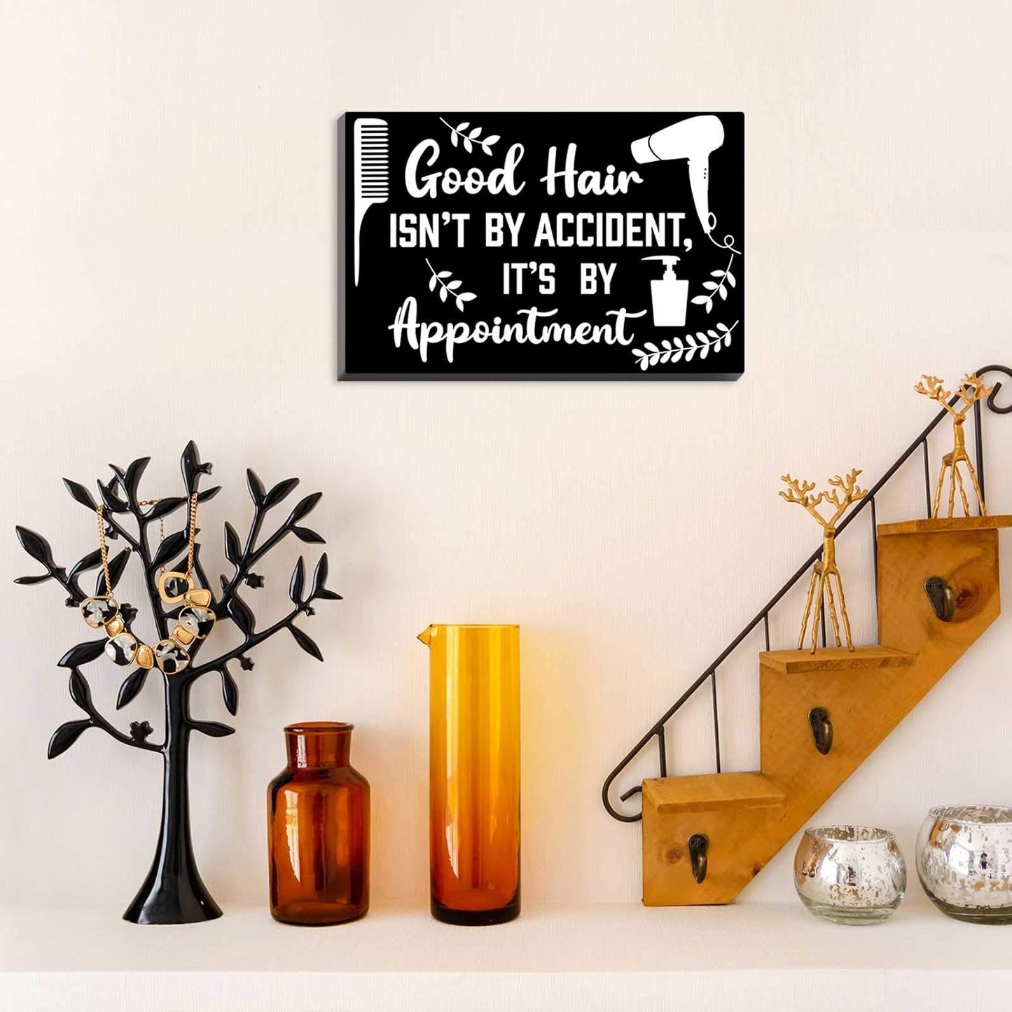 Hairdresser Wood Sign Decor - Good Hair Isn't by Accident | Appointment Plaque for Salon & Barbershop, 7.9" x 5.1" (Black)