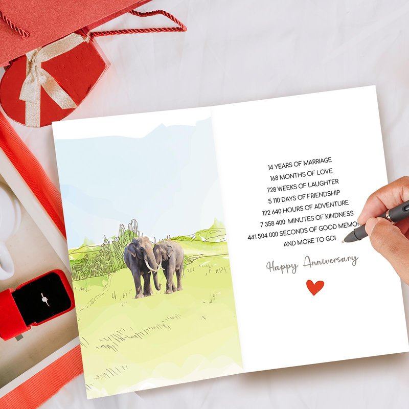 Bestmelo 14 Year Anniversary Card,14th Anniversary Card Gifts,14 Year Wedding Anniversary Day Gifts,Happy Ivory Anniversary,8x5.3 Inches,Double-Sided
