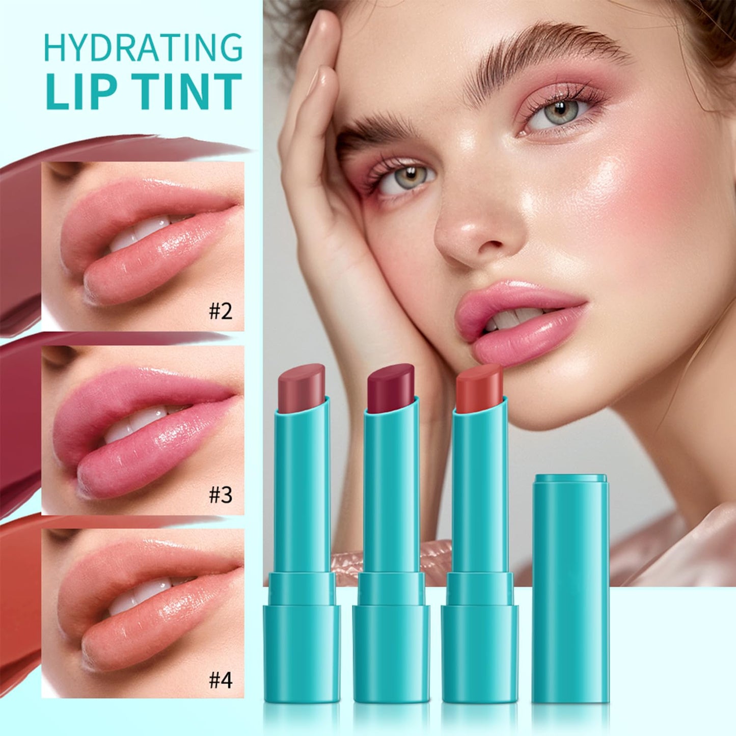 Loobexery 4 Pcs Lip Tint Hydrating, Moisturizing Tinted Lip Balm, Long-Lasting Waterproof Lip Gloss Lipstick Set, Natural Lip Moisturizer with Vitamin E, Non-Stick Cup Lip Tint Stain (01#)