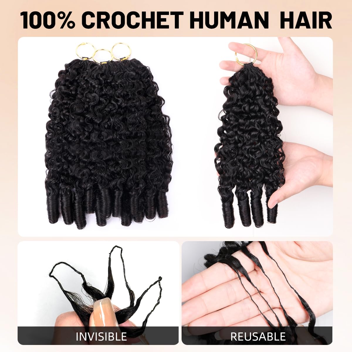 Human Hair Crochet Extensions - 16 Inch 3C4A Burmese Curly, 100% Remy, 60g, 50 Strands for Black Women