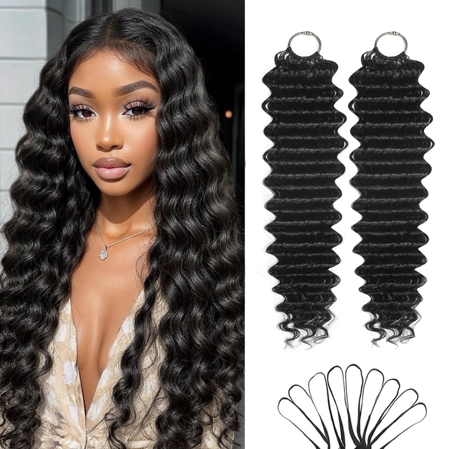 Human Crochet Hair for Black Women - 18" Deep Wave Extensions | Invisible Knots, Pre-Separated Bundles in Natural Color