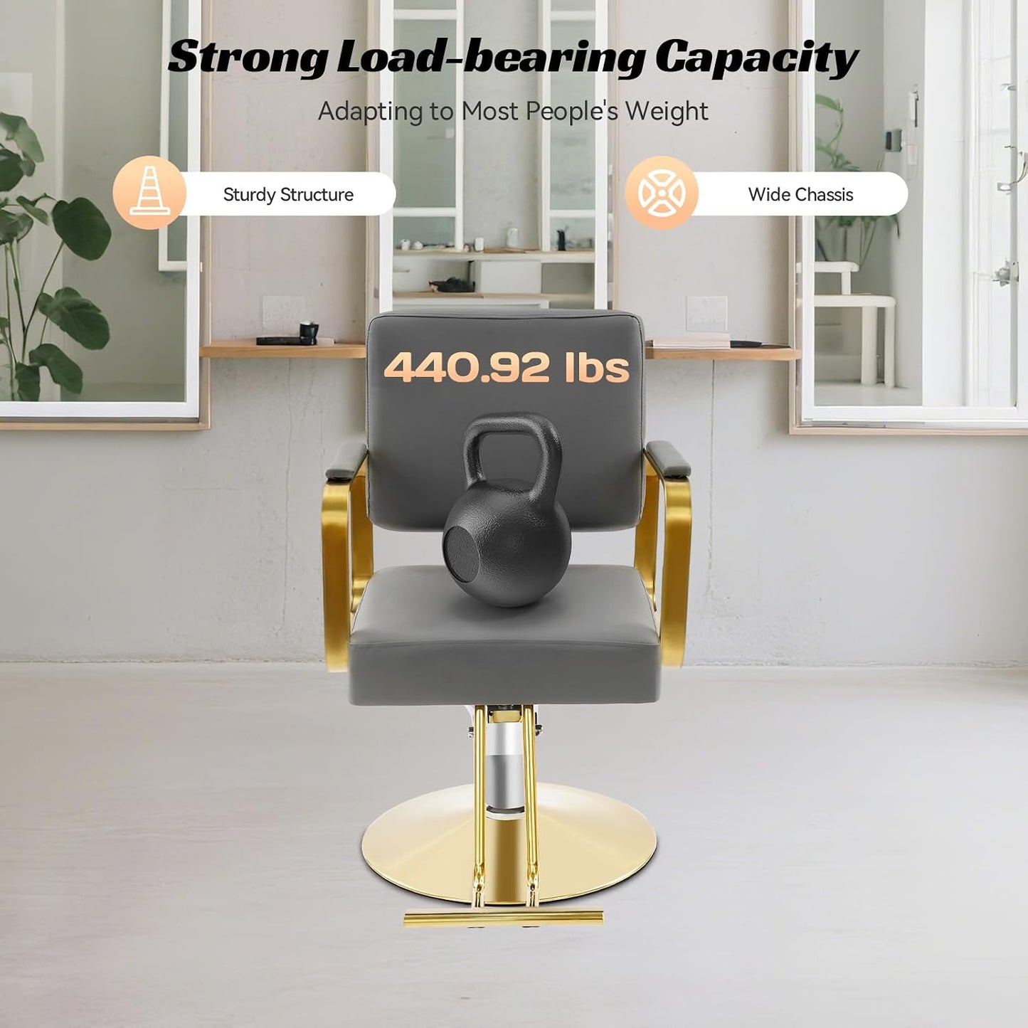 Salon Barber Chair - Hydraulic Pump & 360° Swivel | Adjustable Height Beauty Chair in Grey & Gold