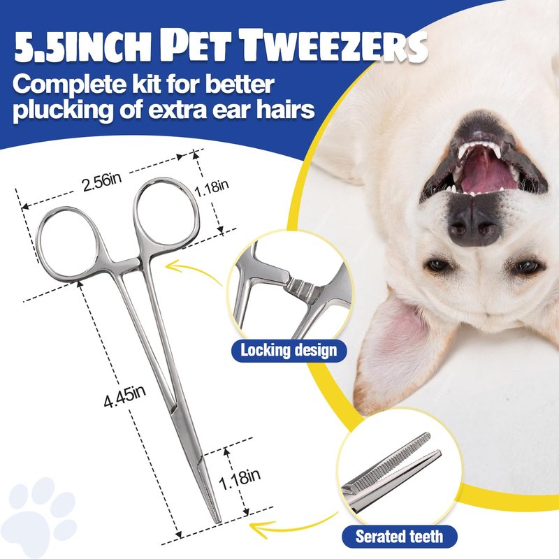 Ninibabie Upgraded Dog Ear Powder with 5.5 Inch Hair Removal Tool, Pet Ear Grooming Cleaner for Wax and Odor Control, Absorbs Moisture & Soothes Ears