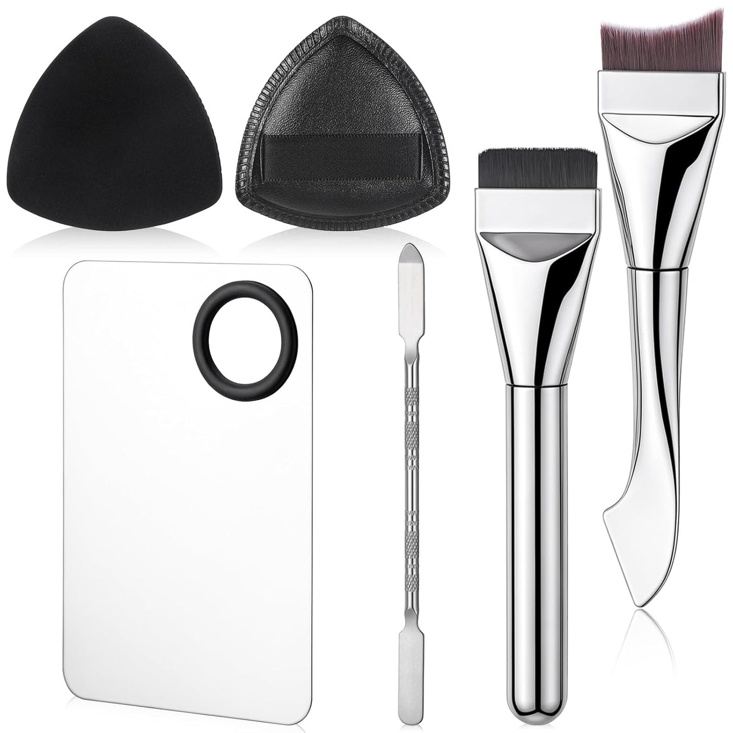 Makeup Mixing Palette Set - 6Pcs Flat Foundation Brush & Double-Ended Spatula for Professional Makeup Artists | Ideal for Blending Pigments & Nail Art