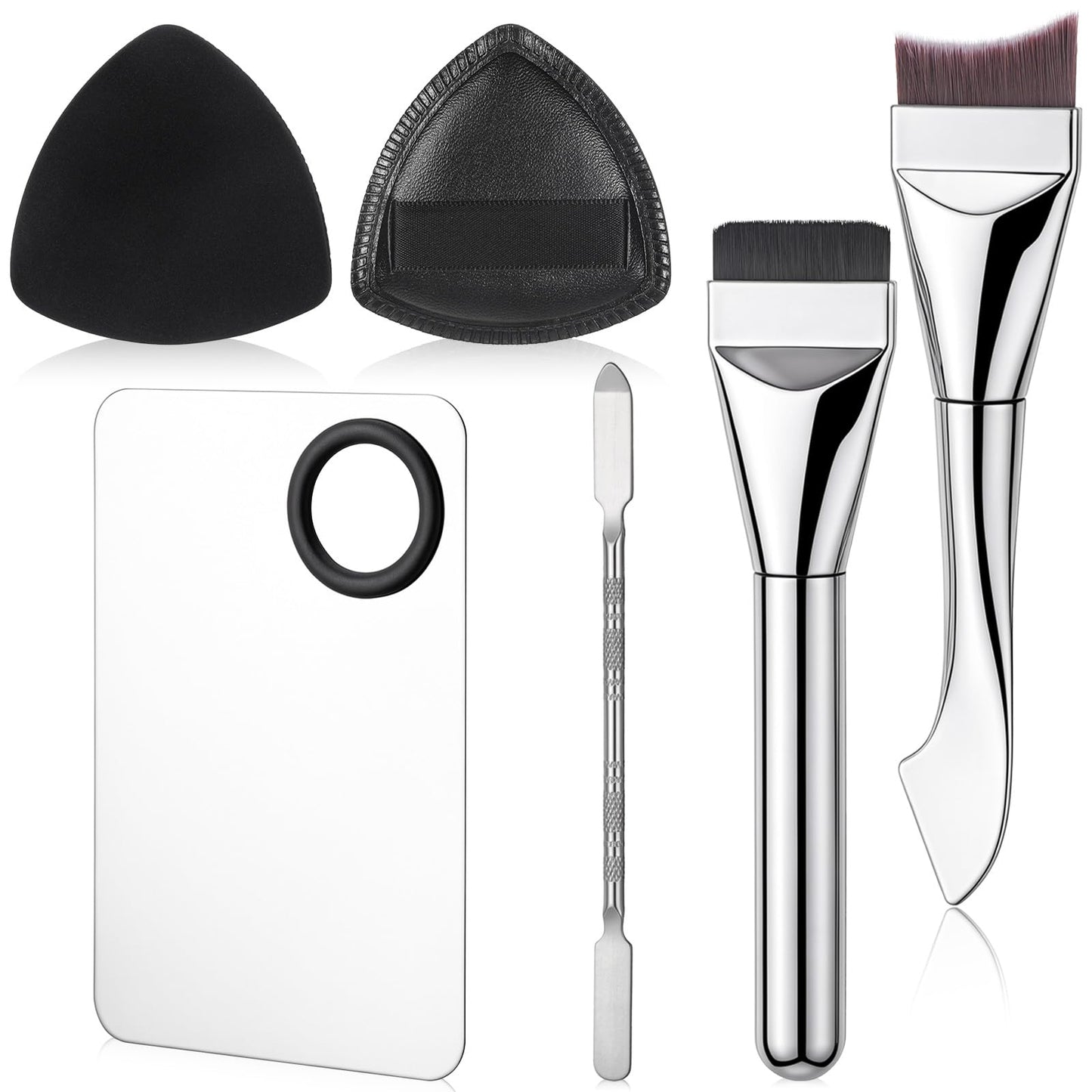HJZHII 6Pcs Makeup Mixing Palette, Flat Foundation Brush Makeup Spatula Double-Ended Make up Brush powder puff for Women Facial Cosmetic Nail Art Pigment Blending Professional Makeups Artists