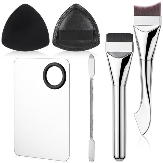HJZHII 6Pcs Makeup Mixing Palette, Flat Foundation Brush Makeup Spatula Double-Ended Make up Brush powder puff for Women Facial Cosmetic Nail Art Pigment Blending Professional Makeups Artists