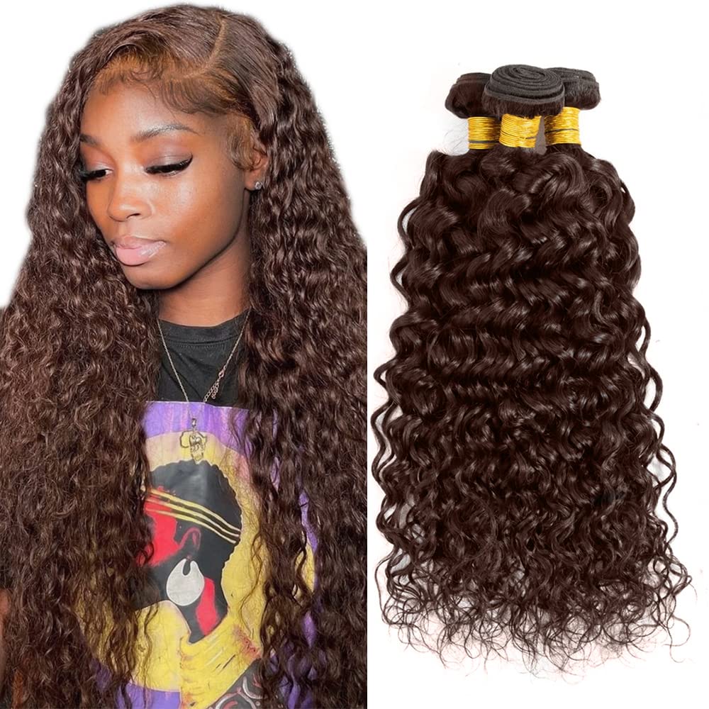 30 32 34 Inch #4 Brown Bundles Human Hair Water Wave 3 Bundles Brazilian Remy Hair 50 Grams/Bundle 10A Grade Unprocessed Virgin Hairs Chocolate Brown Bundle Weaves Extensions