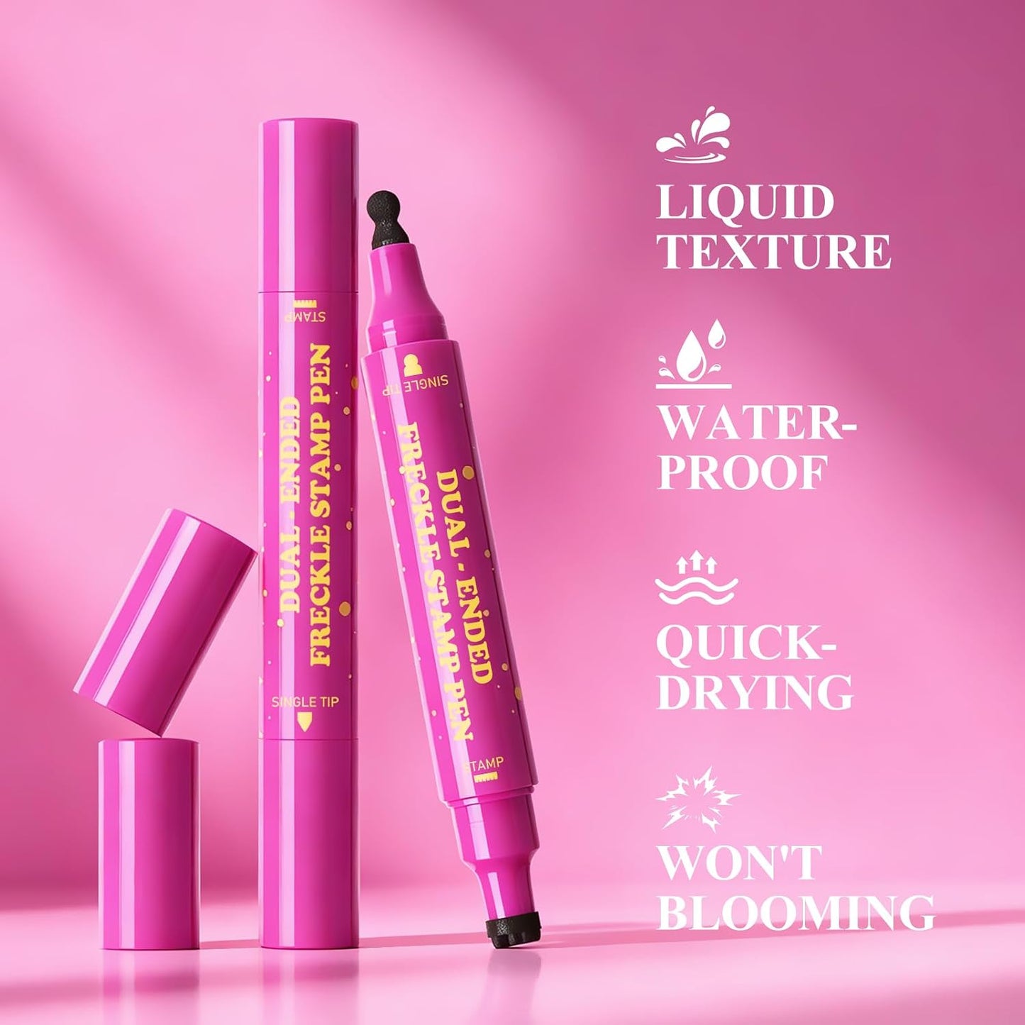 Dual Ended Freckle Stamp Pen - 2 Pcs Soft Sponge & Precision Tip | Waterproof Faux Freckle Eyeliner #03 Caramel Brown