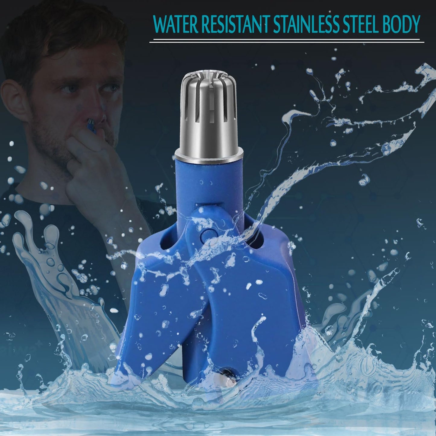 Infinity Choices Stainless Steel Hair Trimmer for Men and Women | Manual Nose and Ear Hair Trimmer | Nose Clippers, 360° Rotating Hair Trimmers | Washable Nose Hair Remover | Blue