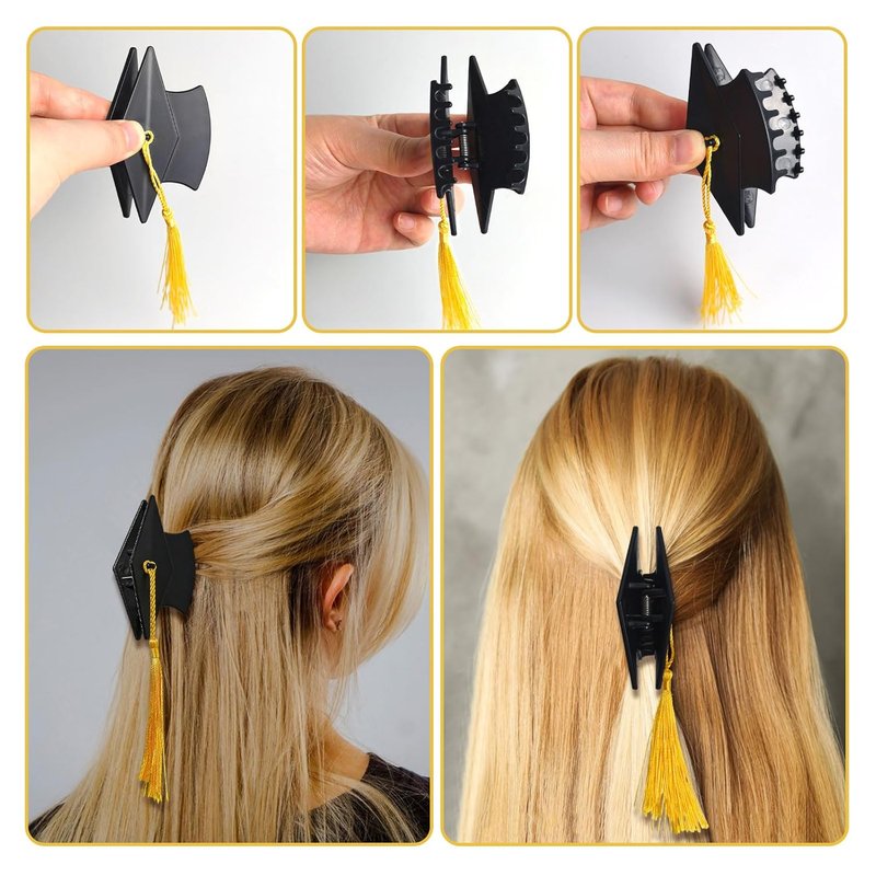 Graduation Cap Hair Claw Clip - Stylish Mini Headband with Gold Tassel | Perfect for Women & Girls (Black)