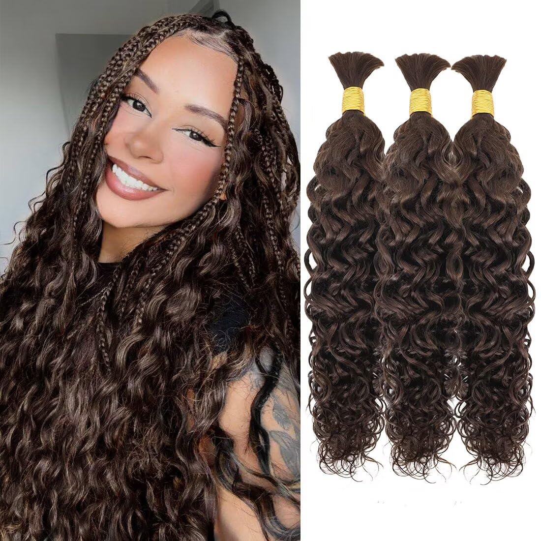Curly Virgin Human Braiding Hair - 18 Inch Boho Braids, 100g Natural Black, 12A Knotless Deep Wave