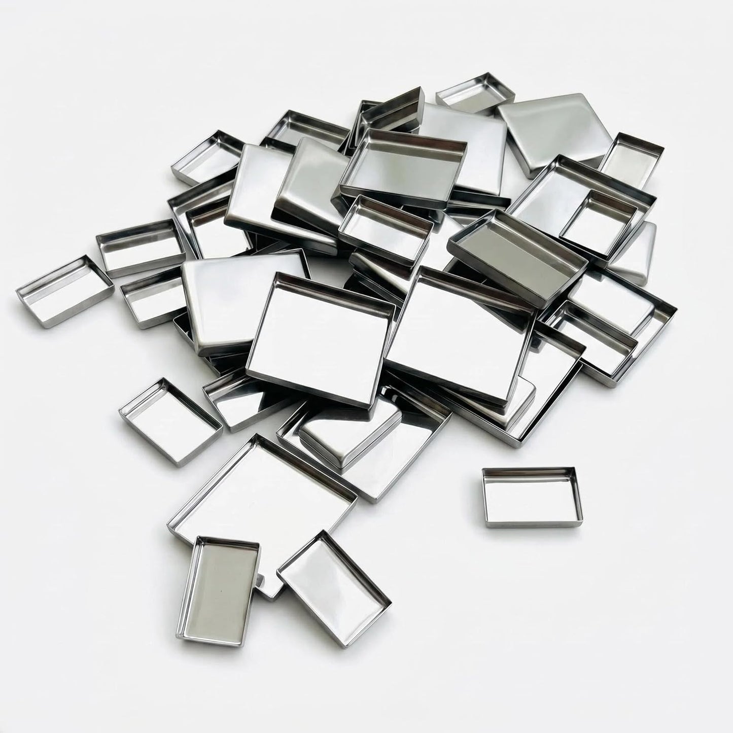 Empty Metal Pans for Magnetic Makeup Palette - 50 Pack of 20 Medium Square & 30 Small Rectangular Silver Tin Refills | Ideal for DIY Eyeshadow, Blush, Lipstick Depotting
