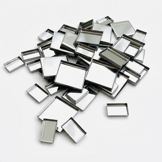 Empty Metal Pans for Magnetic Makeup Palette - 50 Pack of 20 Medium Square & 30 Small Rectangular Silver Tin Refills | Ideal for DIY Eyeshadow, Blush, Lipstick Depotting