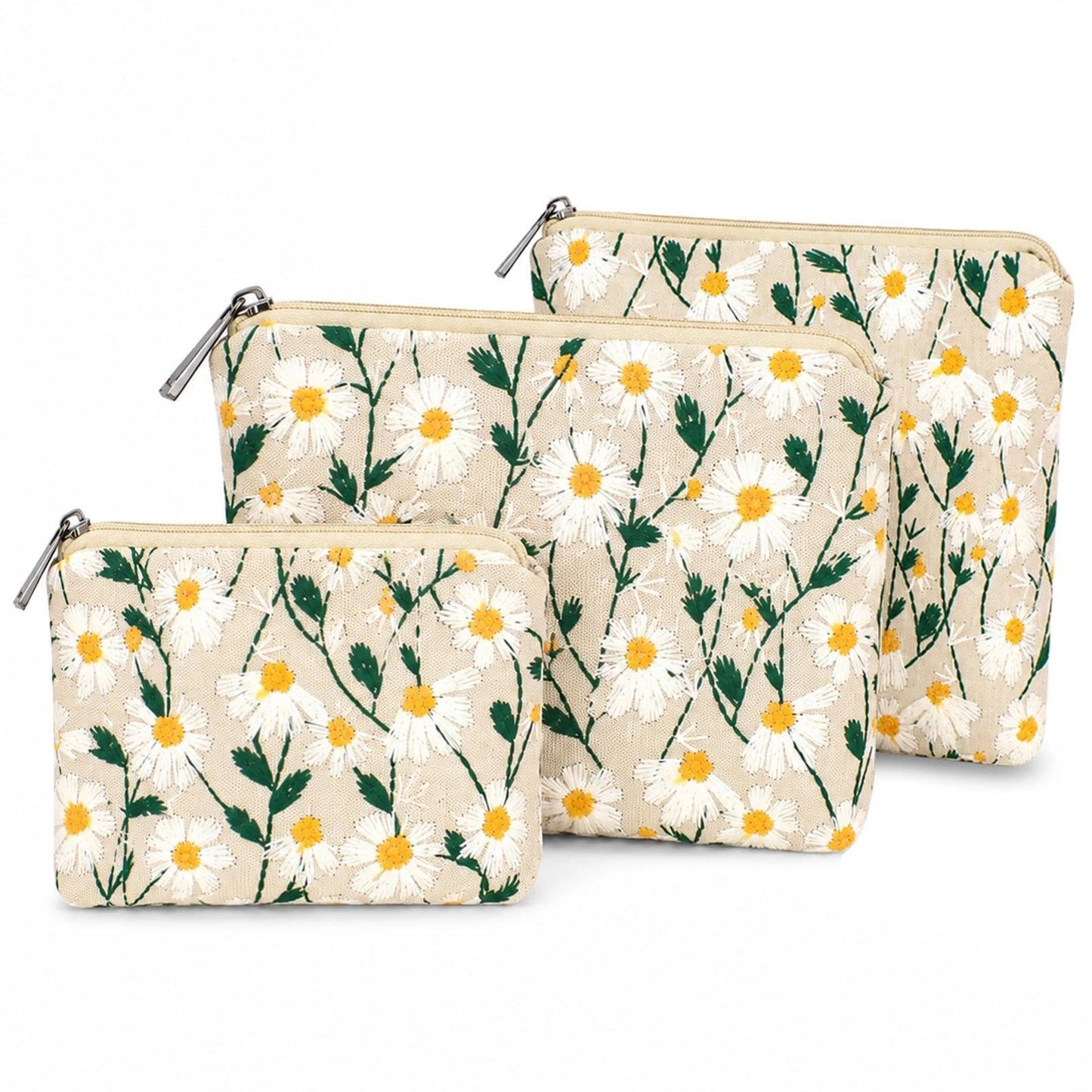 BBORGDC Small Cosmetic Bag Set of 3 for Purse, Cute Cotton Floral Makeup Bags, Small Makeup Bag Organizer, Cosmetic Pouch Set for Travel & Daily Use