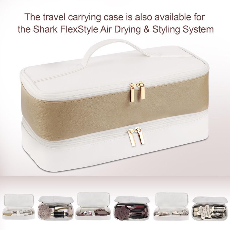 GENCAM Double Layer Travel Case for Shark Flex Fusion/Glam Ceramic, Flexfusion Storage Bag for HD641S HD641 HD642 HD642S, Carrying Case Compatible with Dyson Airwrap Shark Flexstyle (Golden White)