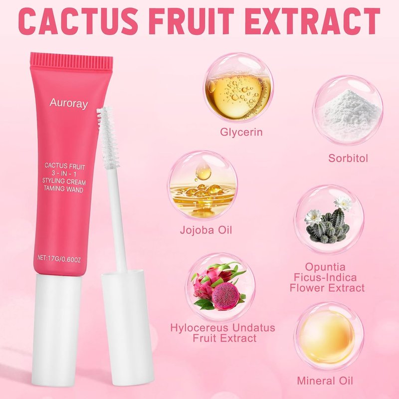 3-In-1 Styling Cream & Taming Wand Gel Set - Cactus Fruit Fly Away Stick for Frizz Control | 0.6 OZ