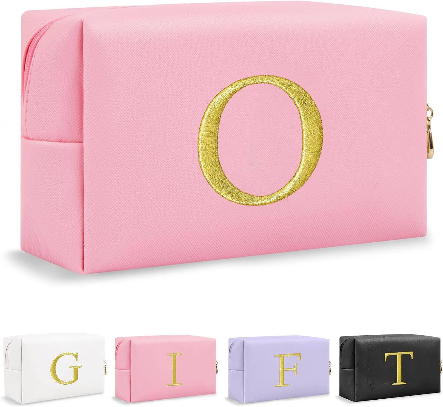 Personalized Initial Makeup Bag - Gold Embroidered Cosmetic Bag for Teens | Custom Travel Toiletry Bag (Black)