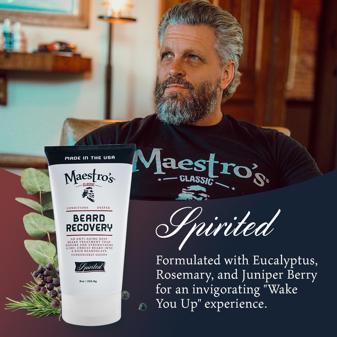 Maestro's Classic Beard Recovery Tube – Spirited Blend Moisturizer & Conditioner for Men | Hydrates, Softens & Revives | For All Hair Types & Daily Care, 8 oz