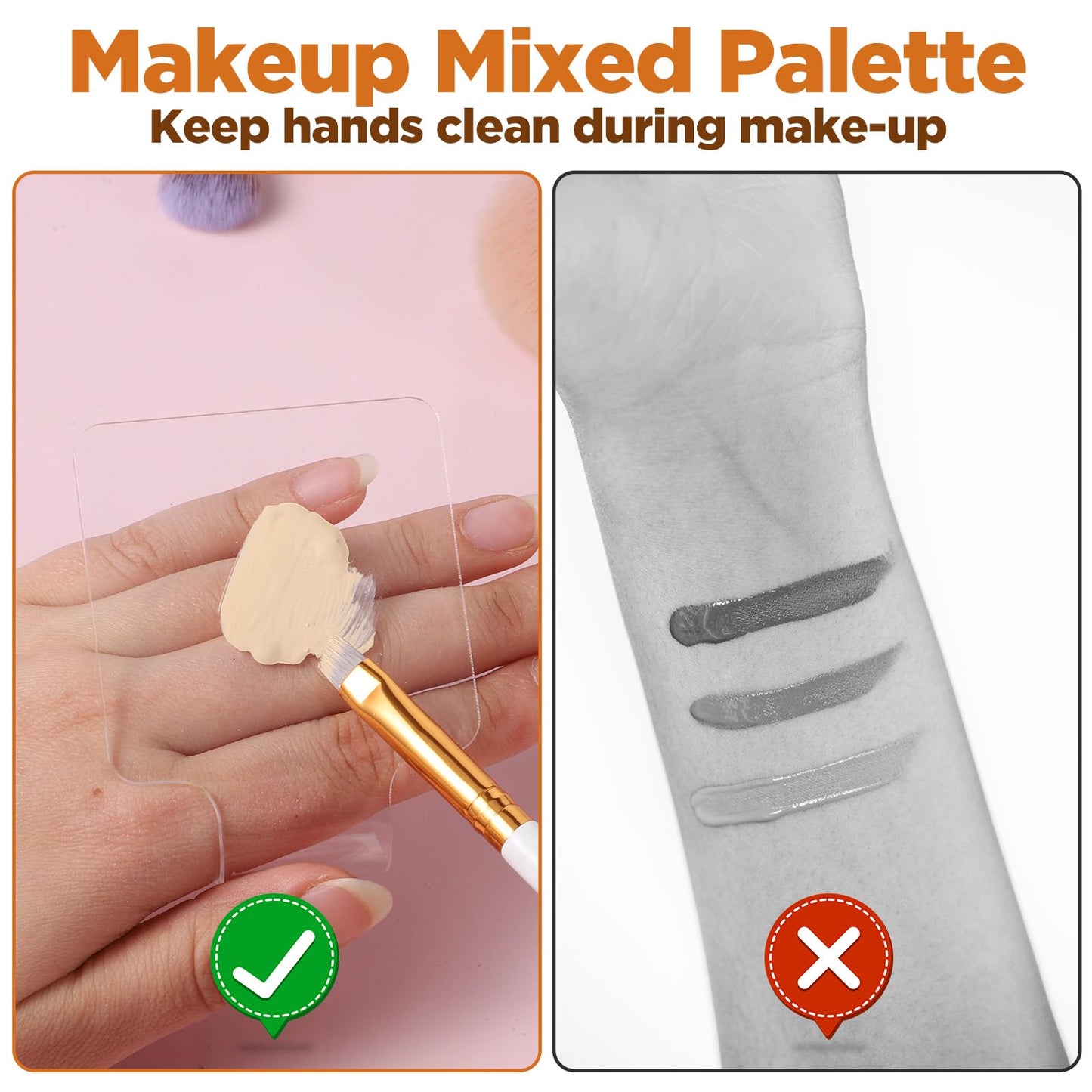 2 Pcs Handheld Acrylic Makeup Palette, Foundation Mixing Palette Nail Art Manicure Tray Clear Cosmetic Mixing Tray Apply for Foundation Eye Shadow Lipsticks Blending (Round, Rectangle)
