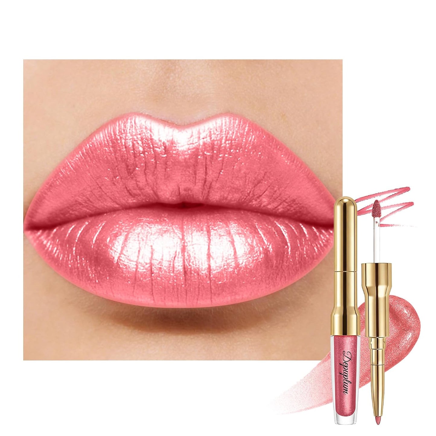 Pink Metallic Lipstick & Lip Liner Combo - Waterproof, Smudgeproof Shimmer Finish | Long Lasting Nude (GB24 Mauve Babe)