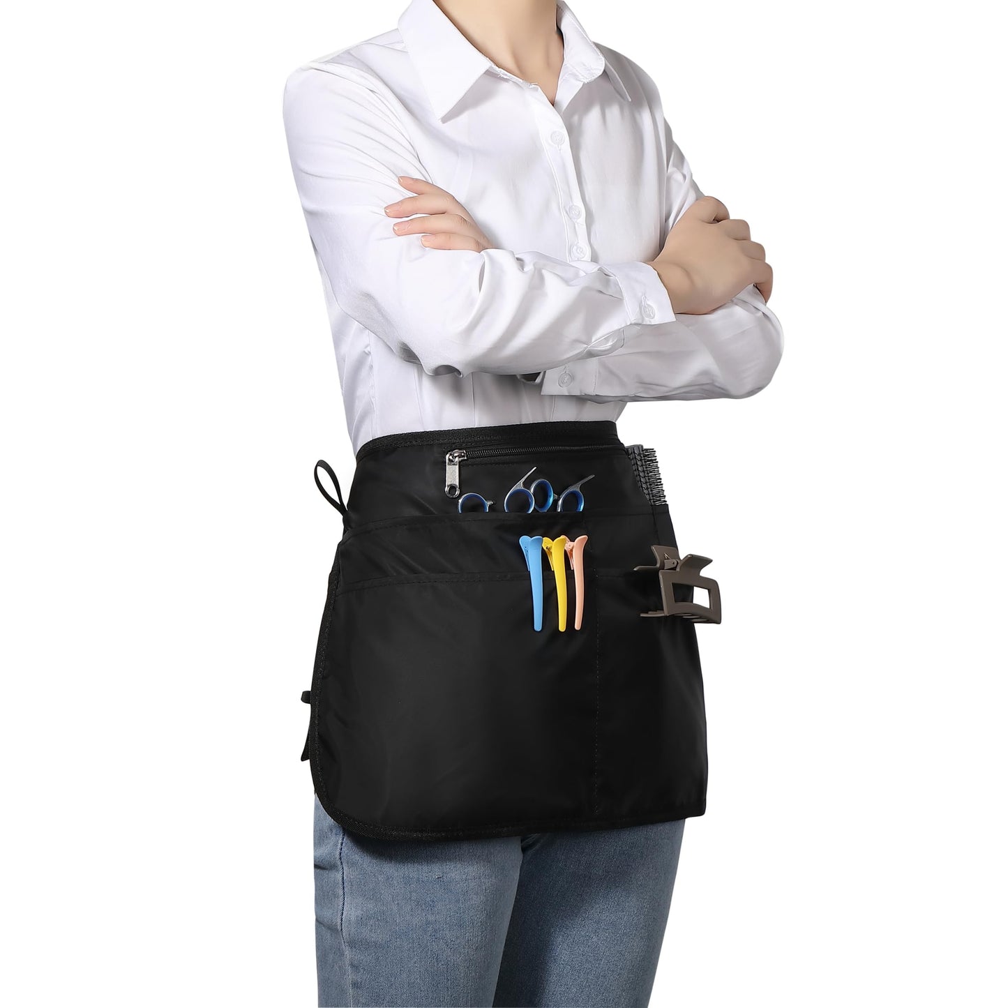 Bafelia Barber Apron with 6 Pockets, Waterproof and Bleach-proof Hair Stylist Apron for Men Women,Hairdresser Apron for Cosmetology (Black)